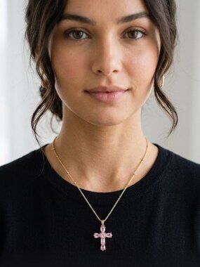 Pink Crystal Cross Necklace